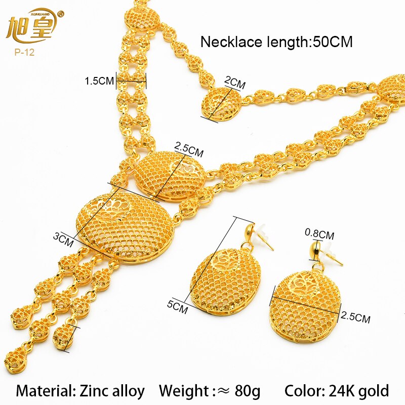 XUHUANG Ethiopian Gold Plated Jewelry Set For Women Dubai Bridal Wedding Necklace And Earring Set Moroccan African Jewelry Gift