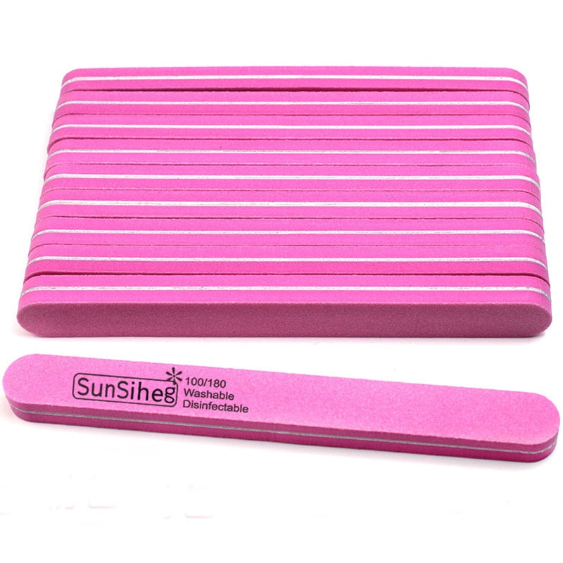 10pcs/lot Rhombus Halfmoon Double Side Nail files buffer 100/180 Polishing Grinding Manicure Pedicure Nail Buffers File Tools