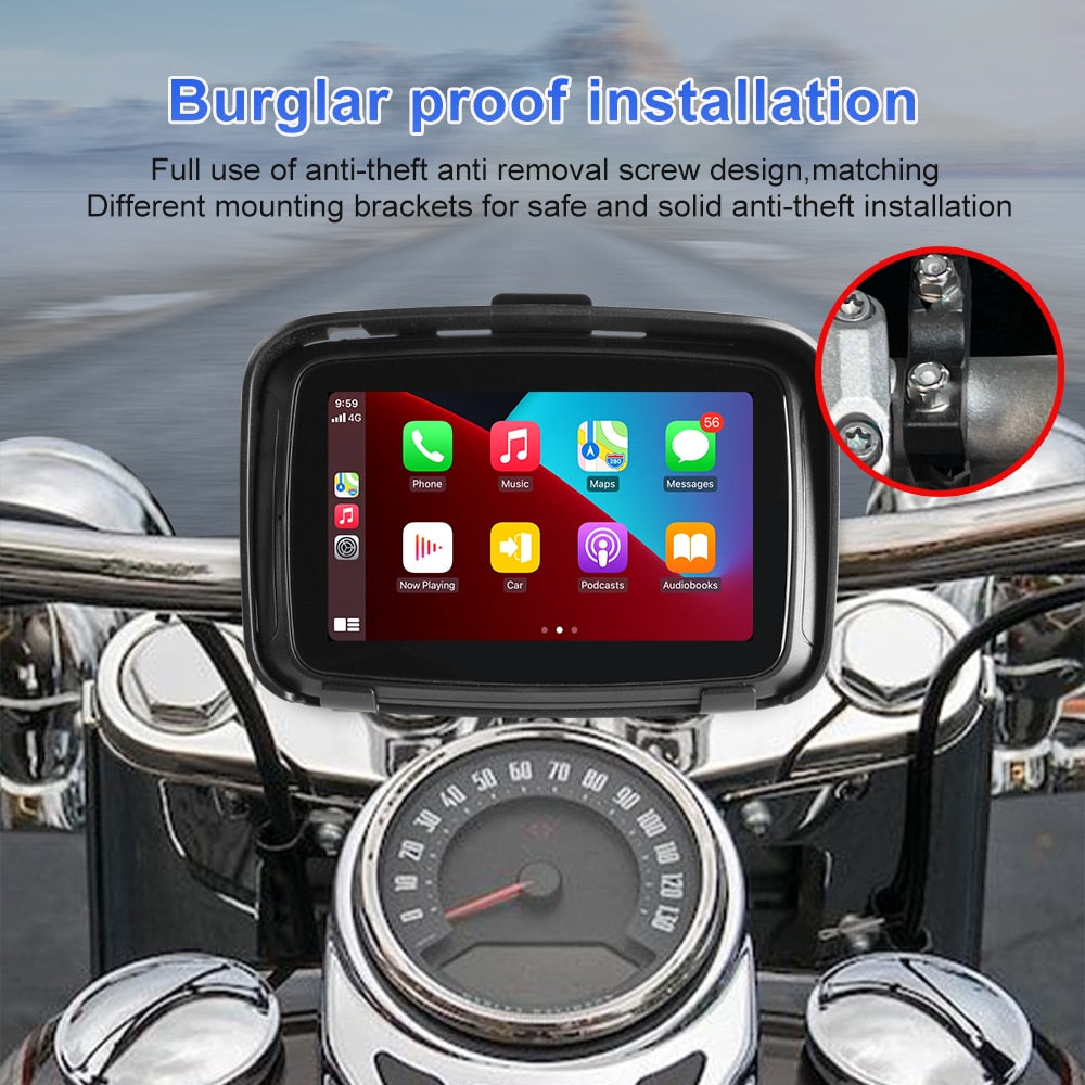 JUSTNAVI 5 Inch Portable GPS Navigation Motorcycle Waterproof Display Moto Wireless Apple Carplay Android Auto IPS Screen IPX7