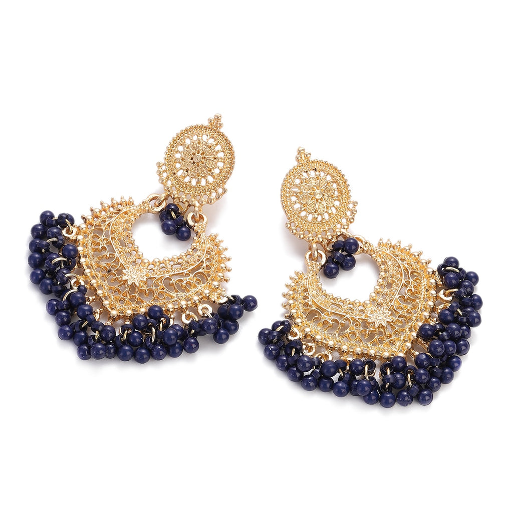 New Ethnic Gold Color Indian Jhumka Earrings for Women Pendient Heart Shape Beads Tassel Earring 2023 Vintage Brincos Jewelry