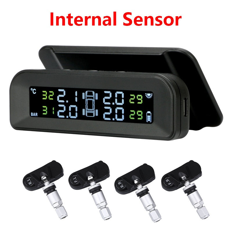 Jansite TPMS Car Tire Pressure Alarm Monitor System Real-time Display Attached to glass wireless Solar power tpms with 4 sensors