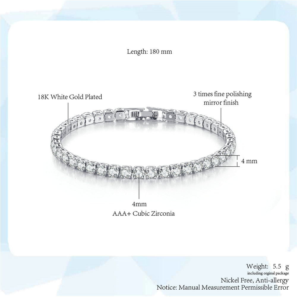 Women&#39;s Tennis Bracelet Hip Hop Trendy AAA+ Cubic Zirconia Silver Color Teen Girl Crystal Chain on The Hand Wedding Jewelry H086