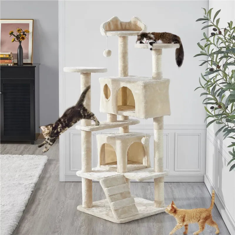 Easyfashion Cat Tree Tower Condo Scratching Post Kitten Furniture,（Beige/Brown  /Navy Blue）