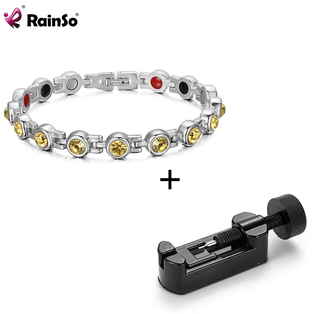 RainSo Magnetic Crystal Bracelets & Bangles Rhinestone Jewelry Women Accessories Healthy Bio Energy Hologram Germanium Bracelets