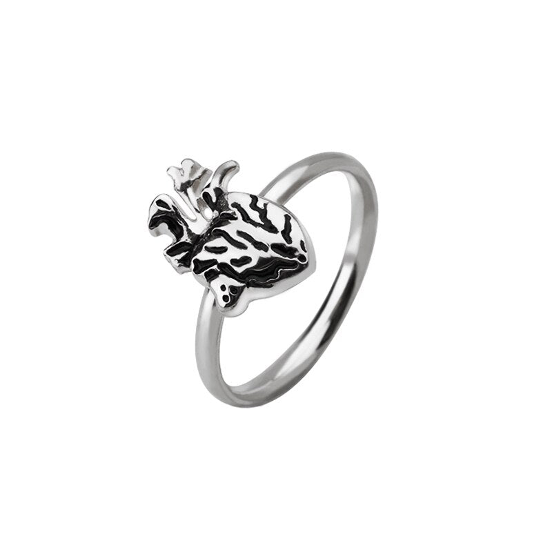 Human Puzzle Anatomical Heart Rings For Women Men Hip Hop Punk Stainless Steel Ring Couple Jewelry Wedding Gifts 2 pieces/set