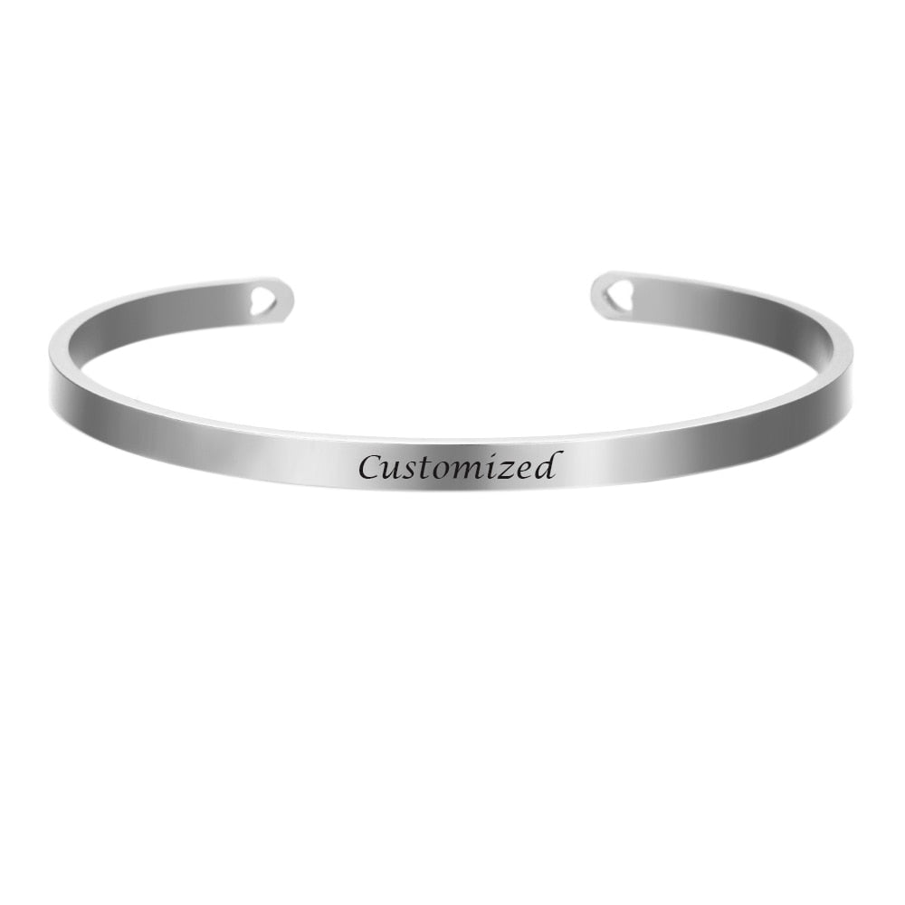 Customized Coordinate Engraved Name Text Heart Hole Cuff Bangle Personalized Bar Necklace Stainless Steel Bracelet Men Women Gif