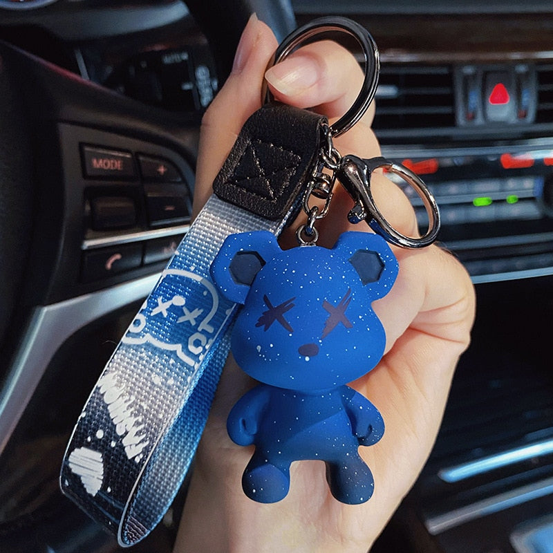 Cute Resin Keychain Charm Tie The Bear Pendant For Women Bag Car KeyRing Mobile Phone Fine Jewelry Accessories Kids Girl Gift