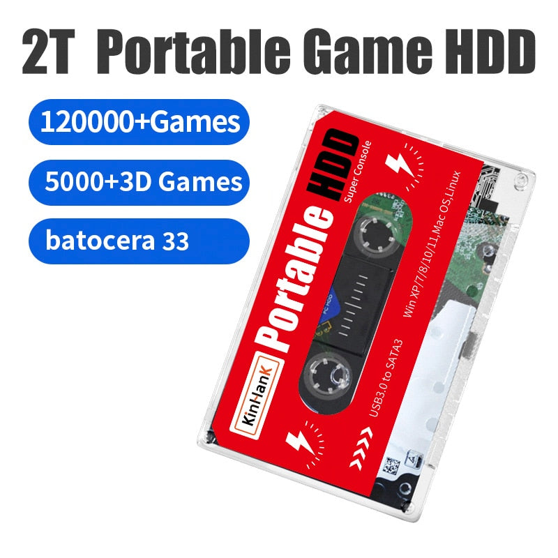 2T HDD Portable External Game Hard Drive With 122000+ Games For PS3/PSP/PS2/SegaSaturn/Wii/Wiiu/DC Plug and Play For PC/ Laptop