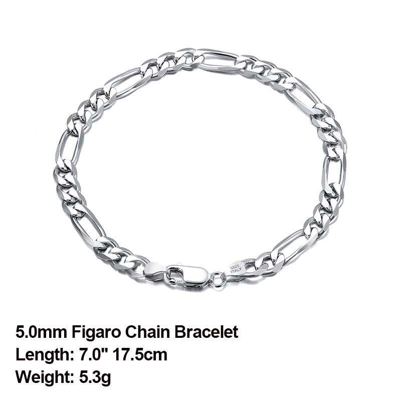 ORSA JEWELS Trendy Men Woman Figaro Chain Necklace 3.3/5/7mm Diamond-Cut Figaro Chain 925 Silver Jewelry Party Gift OSC34