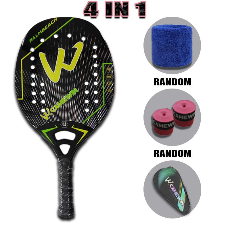 Camewin Adult Professional Full Carbon Beach Tennis Racket 4 IN 1 Soft EVA Face Raqueta With Bag Unisex Equipment Padel Rackets