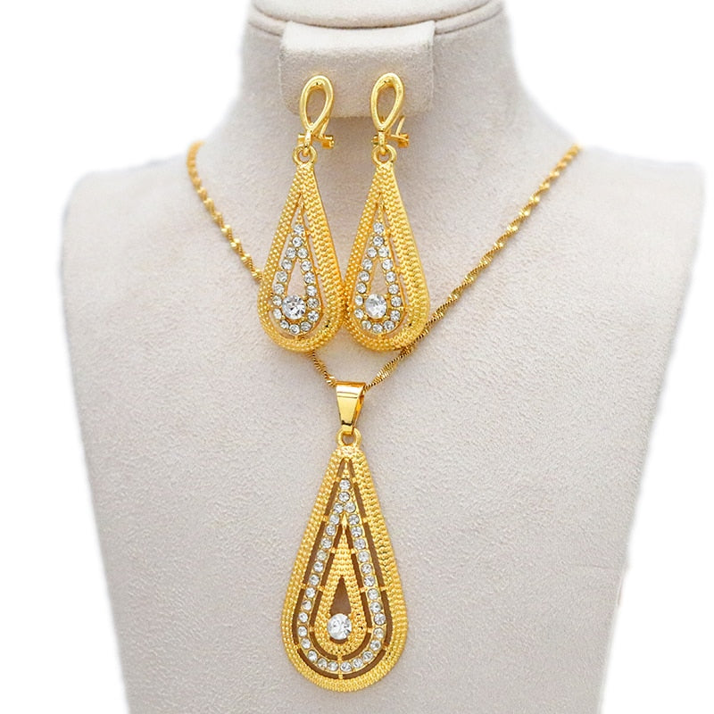 Dubai Ladies Jewelry Set, African Nigerian Girl Bridal Wedding Gifts, Ethiopian Jewelry Set Earrings and Necklaces