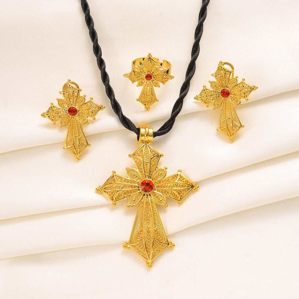 Ethiopian Cross Jewelry Bridal Sets Charms Pendant and Necklaces Earrins Rings Bangle African Eritrean Habesha Accessories