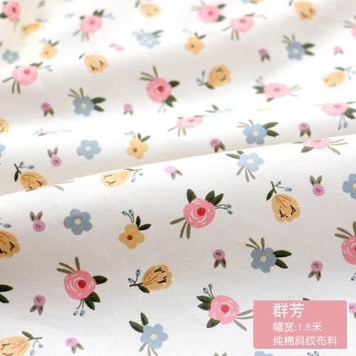 Fresh Floral Twill Cotton Fabric (50x160cm) - Ideal for DIY Baby Clothes, Newborn Pajamas, Quilt Covers, and Bed Sheets - High-Quality Sewing Cloth for Crafting