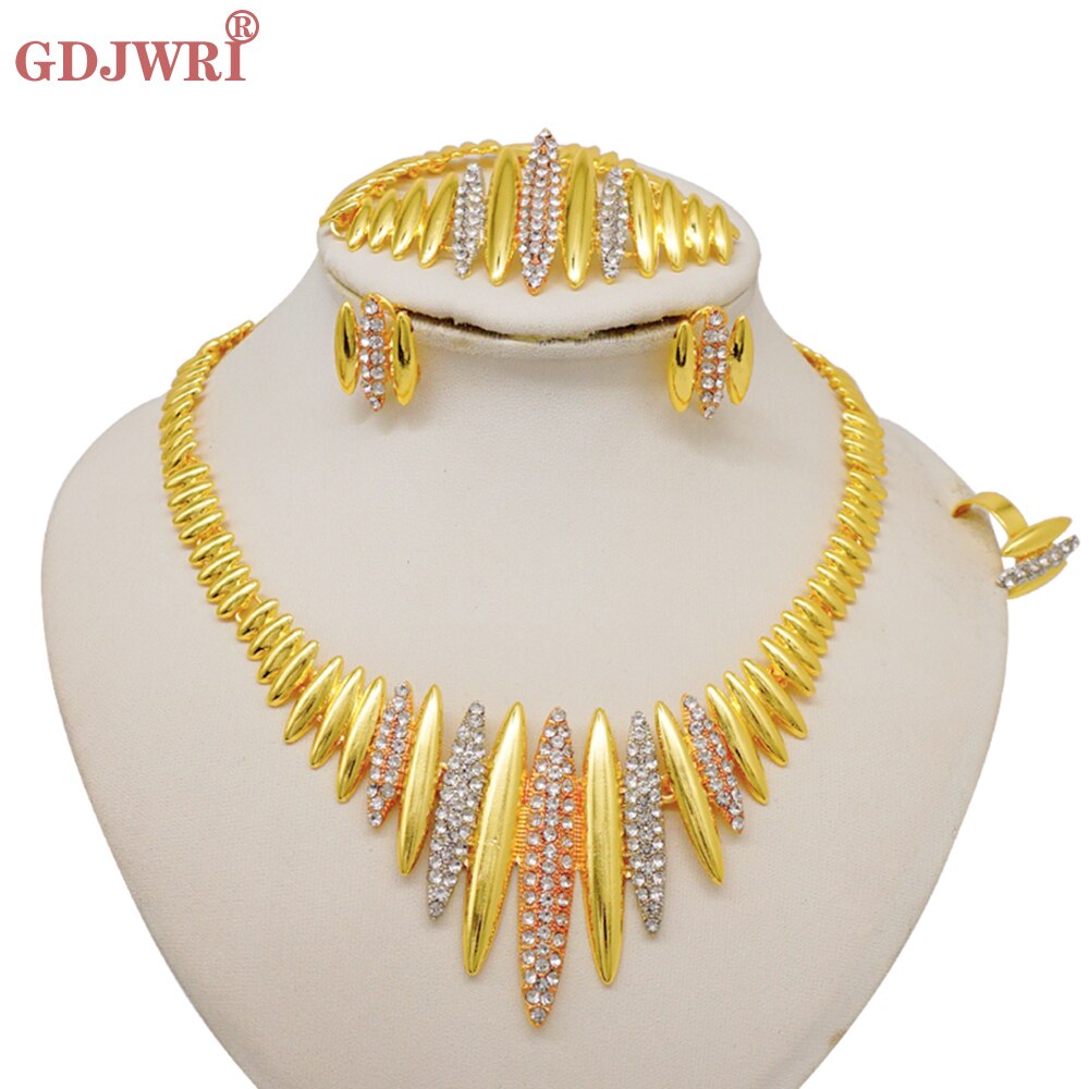 Dubai Indian Gold Color Necklace Bracelet Earrings Ring Jewelry Sets For Women Ethiopian Nigerian Bridal Wedding Jewellery Gifts