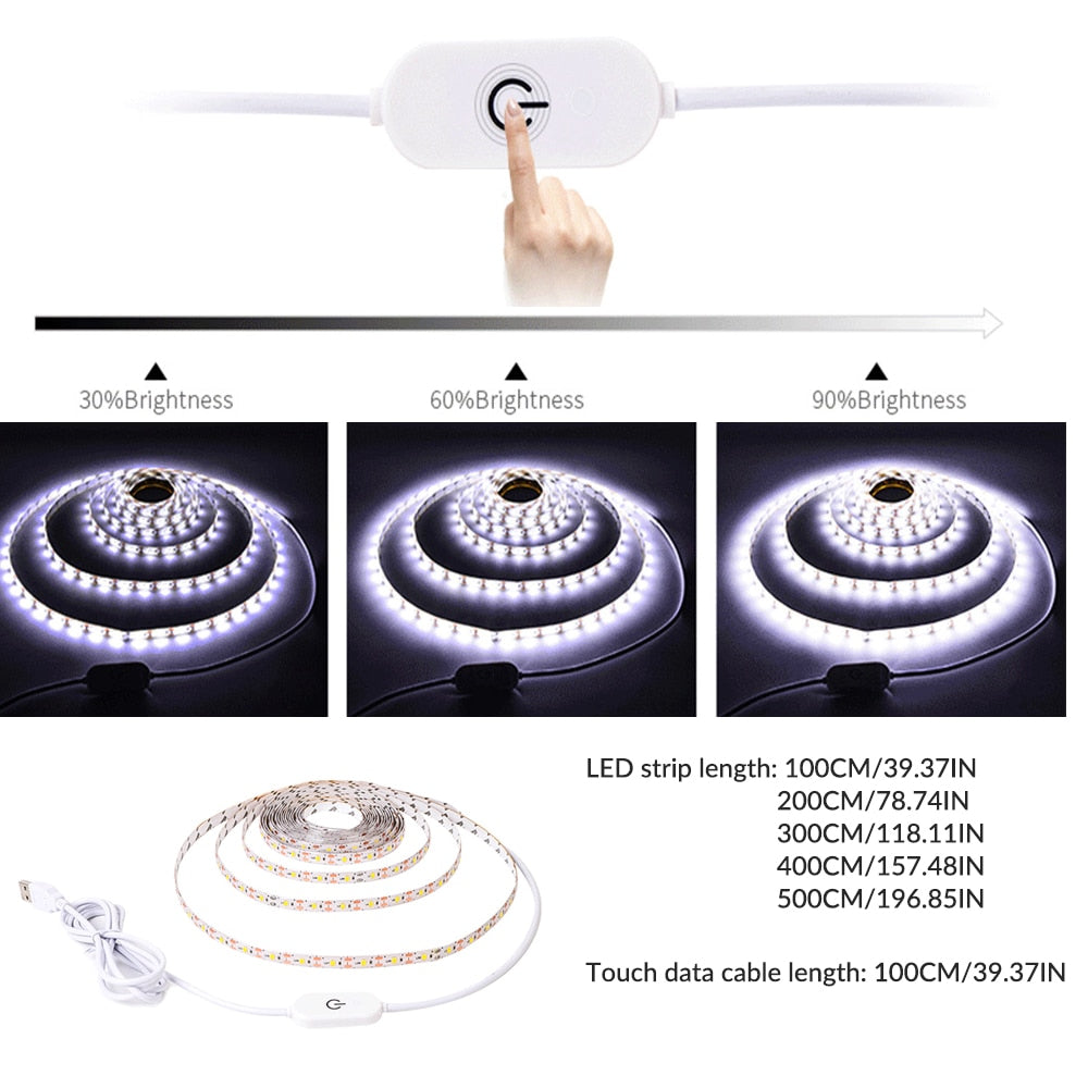 Touch Switch Led Strip Set Dc 5v 2835 Smd Warm White Lighting For Bathroom Bed Under Bed Vanity Cabinet Wardrobe Home Decor