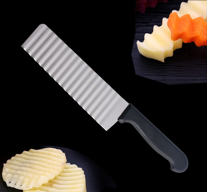 Stainless Steel Potato Chip Slicer Dough Vegetable Fruit Crinkle Wavy Slicer Knife Potato Cutter Chopper French Fry Maker