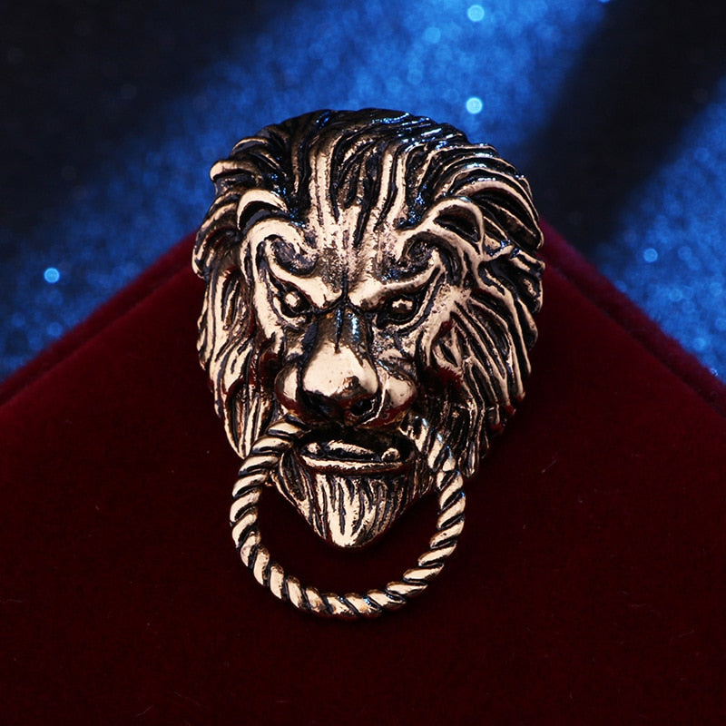 New Retro Animal Lion Head Brooch Fashion Men&#39;s Suit Shirt Collar Pin Needle Badge Lapel Pins and Brooches Jewelry Accessories