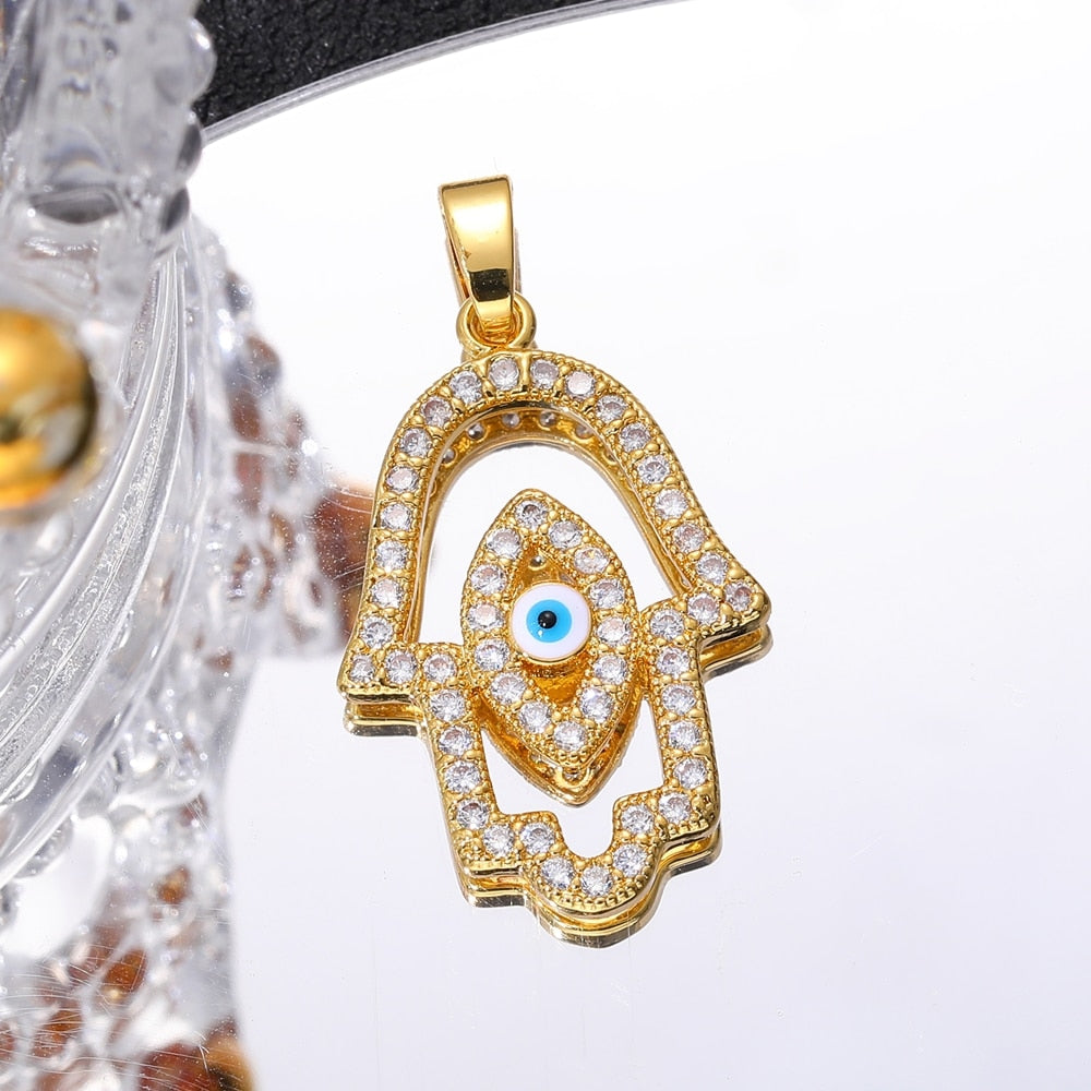 Juya DIY Luxury Multicolor Cubic Zirconia Enamel Greek Evil Eye Charms For Handmade Women Fashion Pendant Turkish Jewelry Making