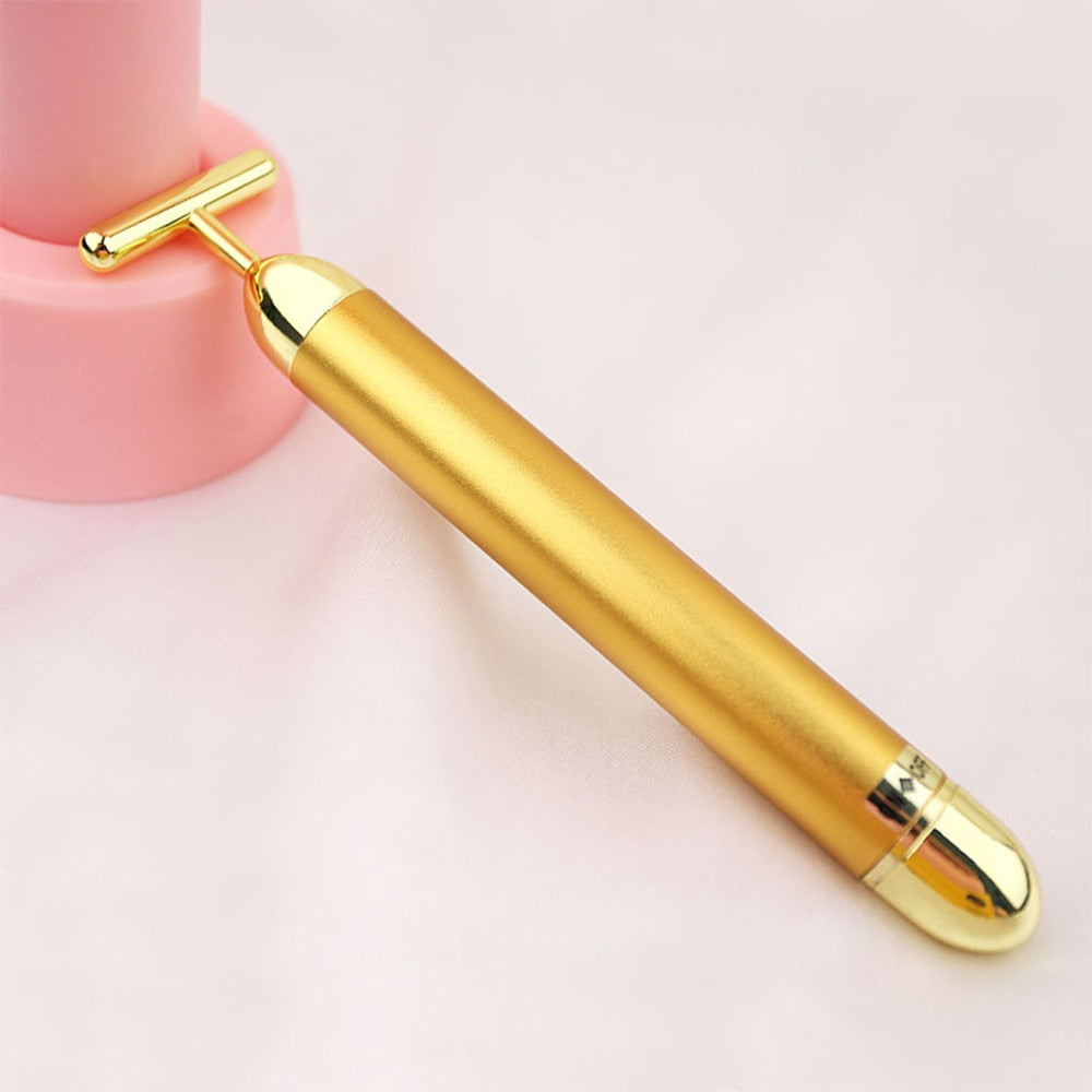 24k Gold Vibration Facial Slimming Face Beauty Bar Pulse Firming Facial Roller Massager Lift Skin Tightening Wrinkle Stick