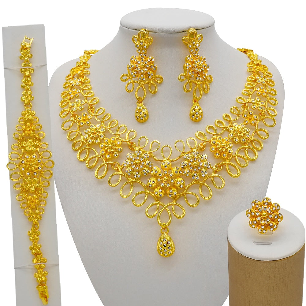 Fashion Dubai Gold Color Luxury Ethiopian Irregular Jewelry Sets African India Wedding Necklace Earrings Set For Women Party