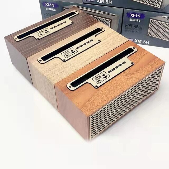 FM Vintage Wood Grain Bluetooth Speaker TWS Wireless Subwoofer Outdoor Portable Radio Gift Stereo Mobile Phone Stand Speaker