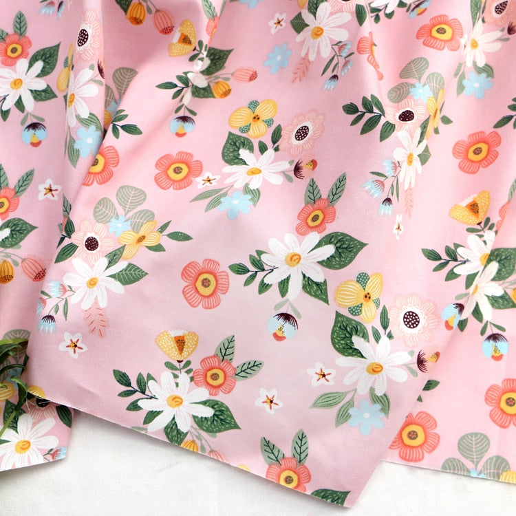 Fresh Floral Twill Cotton Fabric (50x160cm) - Ideal for DIY Baby Clothes, Newborn Pajamas, Quilt Covers, and Bed Sheets - High-Quality Sewing Cloth for Crafting