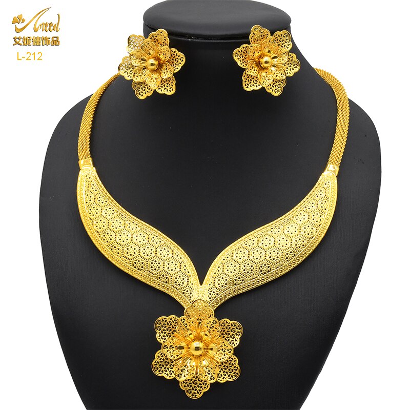 ANIID Dubai Tassel Gold Plated Jewelry Sets For Women Fashion Indian Bridal Necklace And Earring 4Pcs Set Ethiopian Party Gifts