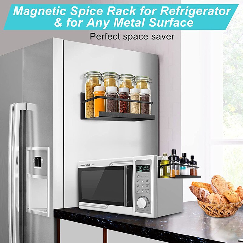 Magnetic Spice Rack Refrigerator Side Shelf Spice Storage Household Fridge Magnetic Shelf Space Saving Kitchen Organizer Rack
