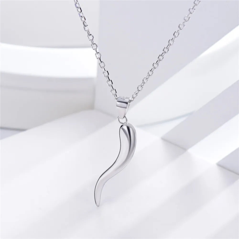 U7 925 Sterling Silver Italian Horn Necklace Good Luck Friendship And Dreams Pendant For Women Valentine's Day Jewelry SC265