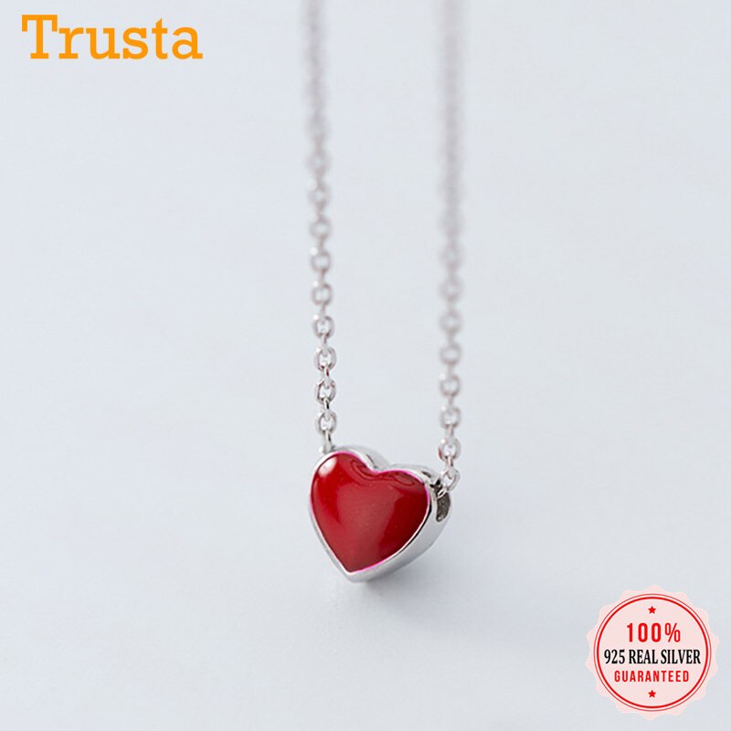 TrustDavis Genuine 925 Sterling Silver Minimalist Sweet Color Heart Pendant Short Necklace For Women Wedding Jewelry Gift DS2105