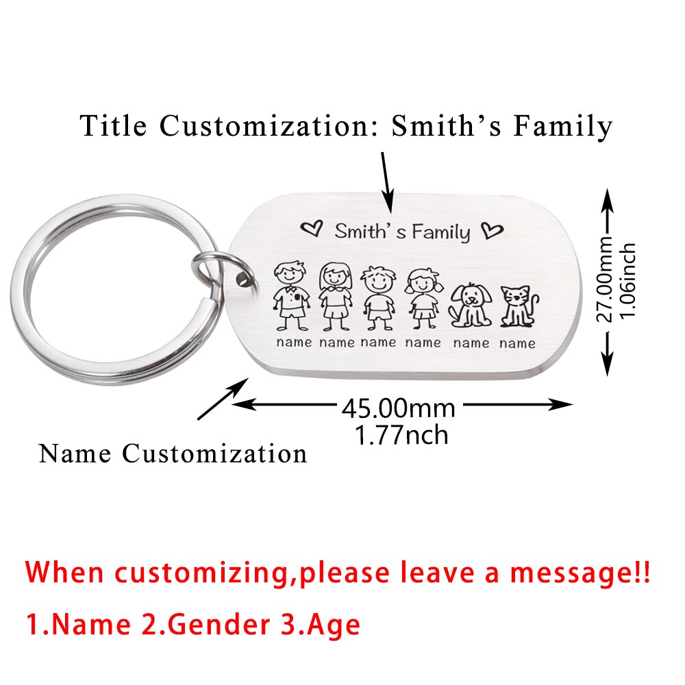 Love Cute Keychain Engraved Family Gifts for Parents Children Present Keyring Bag Charm Families Member Gift Key Chain