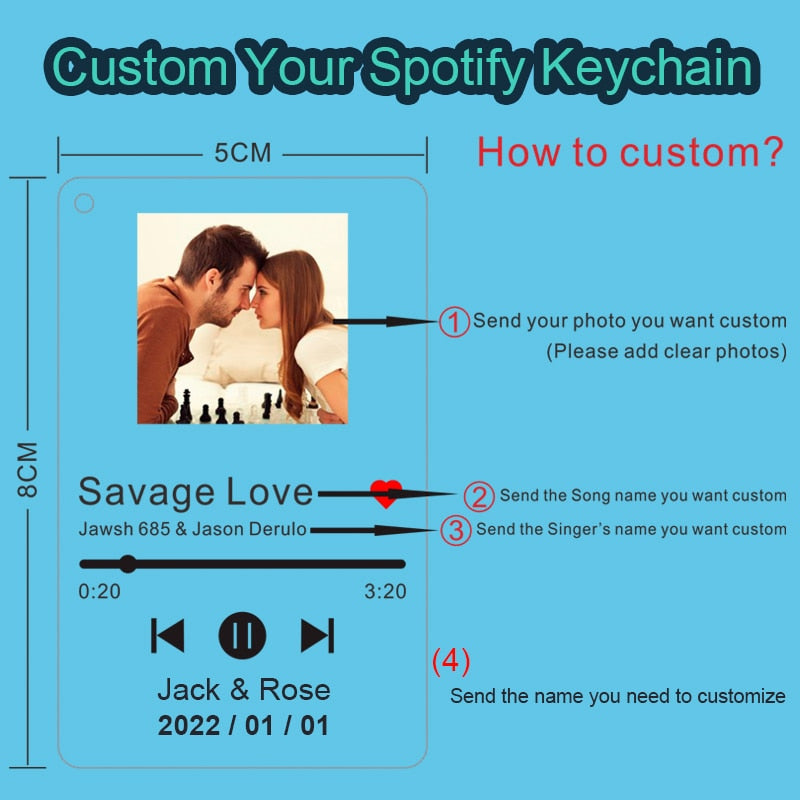 Personalized Clear Acrylic Spotify Keychain Scan Code Music Song Singer Name Album Cover Custom Keyring Women Men Photo Gifts