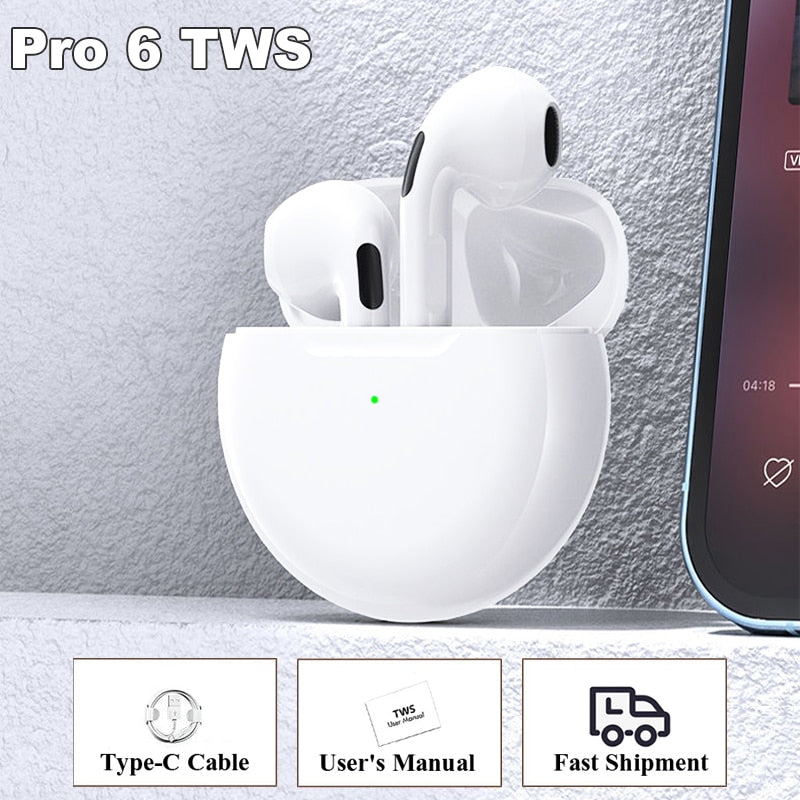 Original Air Pro 6 TWS Wireless Headphones Bluetooth Earphones In Ear Earbuds Earpod Sports Gamer Pods Headset For Apple iPhone