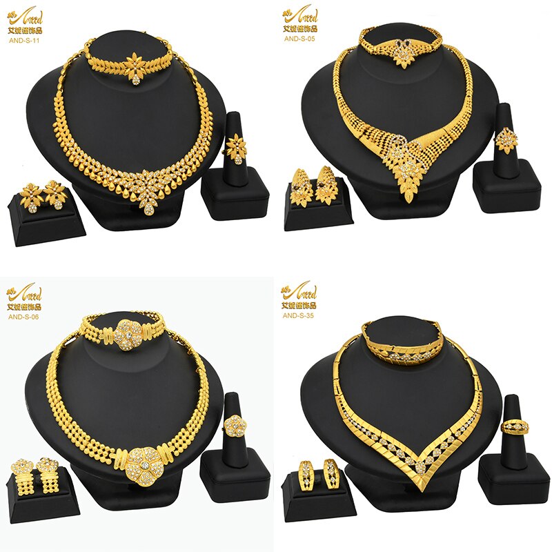 ANIID African Jewelry Set Big Necklace Dubai Ethiopian Gold Color Jewelery Earring Bracelet For Women Bridal Choker Wholesale