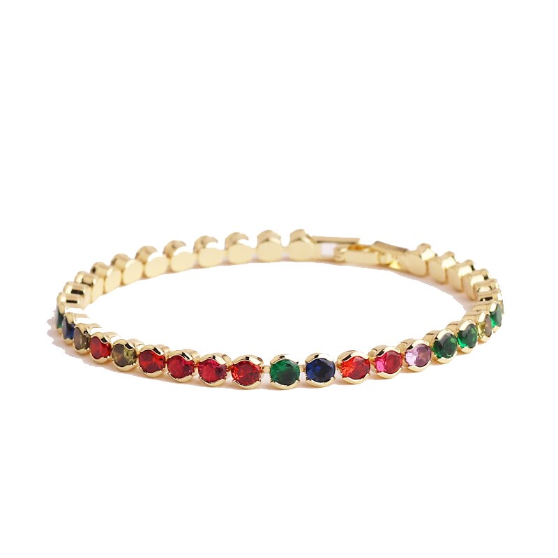 2022 New Rainbow Crystal Tennis Bracelets For Women Bracelet Set 18K Gold Silver Colorful Zirconia Femme Bridal Wedding Jewelry