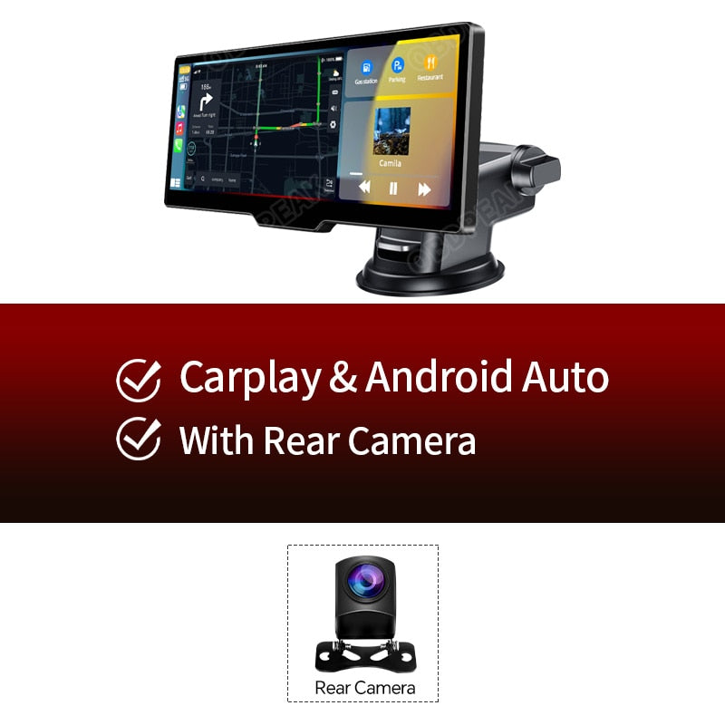 T20 10.26" Dashcam Wireless Carplay Android Auto GPS Navigation Aux Output Mirror Link 2.5K Rear Camera Video Universal Screen