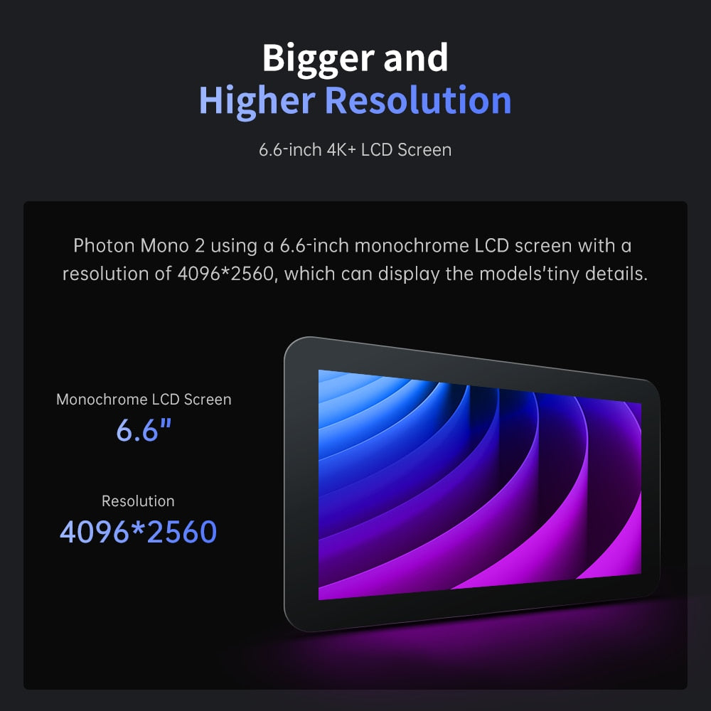 ANYCUBIC Photon Mono 2 LCD UV Resin 3D Printer High-Speed 3D Printing 6.6" 4K+ Monochrome Screen 165*143*89mm Printing Size