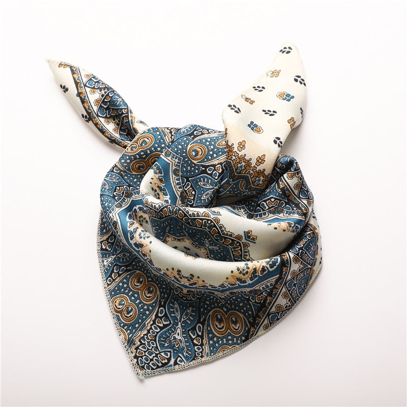 Lady Hair Scarf for Women Fashion Print Small Satin Silk Square Scarves Design Hairbands Bandana Foulard Accessories Summer 2022