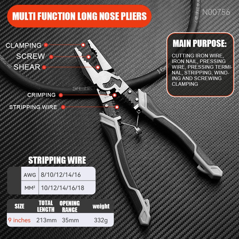 Pliers Crimping Tool Wire Cutters Multifunctional Stripper for Cutting Peeler Sets Electrician Professional Needle Nose Nippers