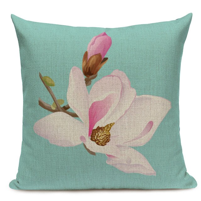 Watercolor Flower Cushion Cover Vintage Bird Blue Pink Pillow Case Transparent Flowers Sofa Decorative Pillow Cover 45x45cm