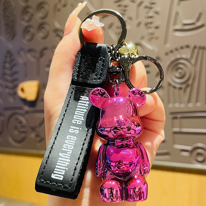 Cute Resin Keychain Charm Tie The Bear Pendant For Women Bag Car KeyRing Mobile Phone Fine Jewelry Accessories Kids Girl Gift