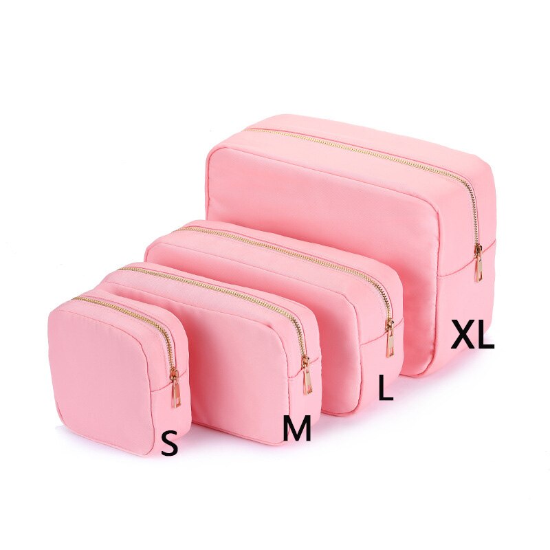 S/M/L 3 size Solid color Toiletry Pouch Nylon Travel Storage Bag Diy Embroidery Patch Personalize Makeup Bag