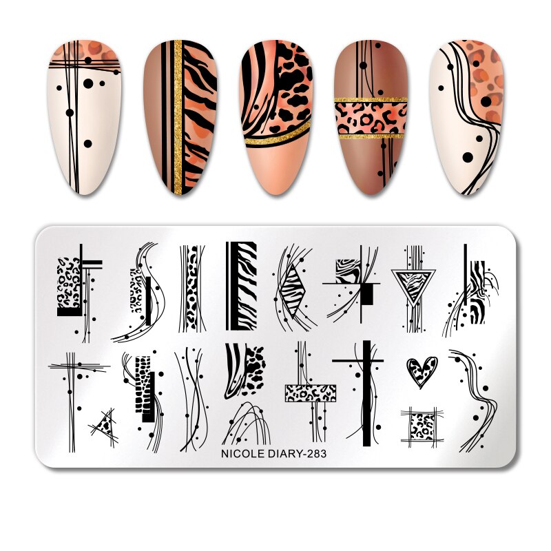 NICOLE DIARY Leaves Flower Stripe Design Stamping Plates Abstract Lady Face Nail Stamp Templates Leaf Floral Printing Stencil