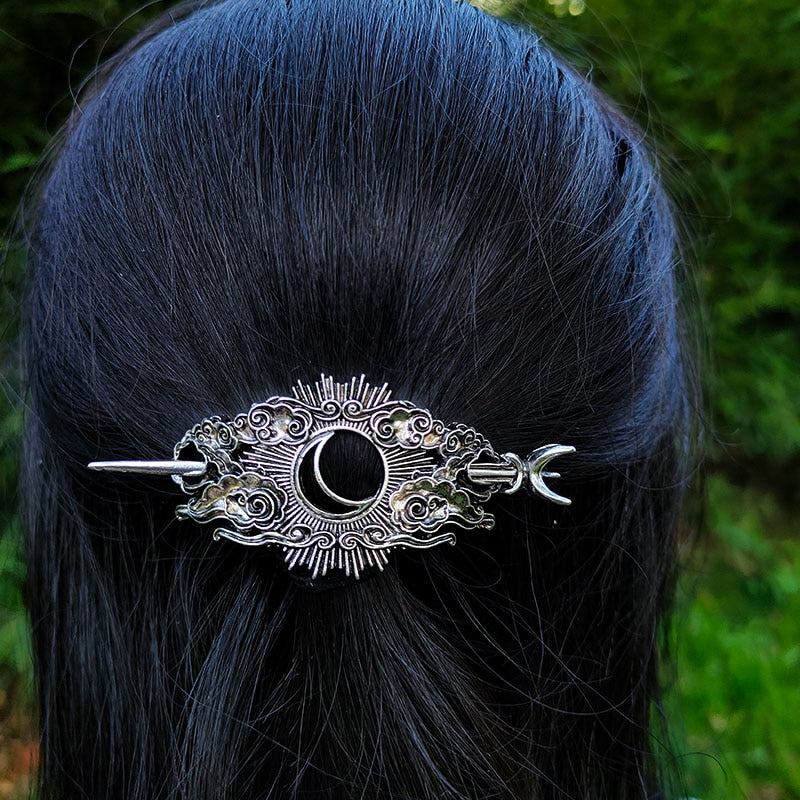 Vintage Renaissance Crescent Moon Cloud Hair Barrette Witchy Moon Hair Stick Wiccan Hairpin Pagan Gothic Hair Wiccan Jewelry