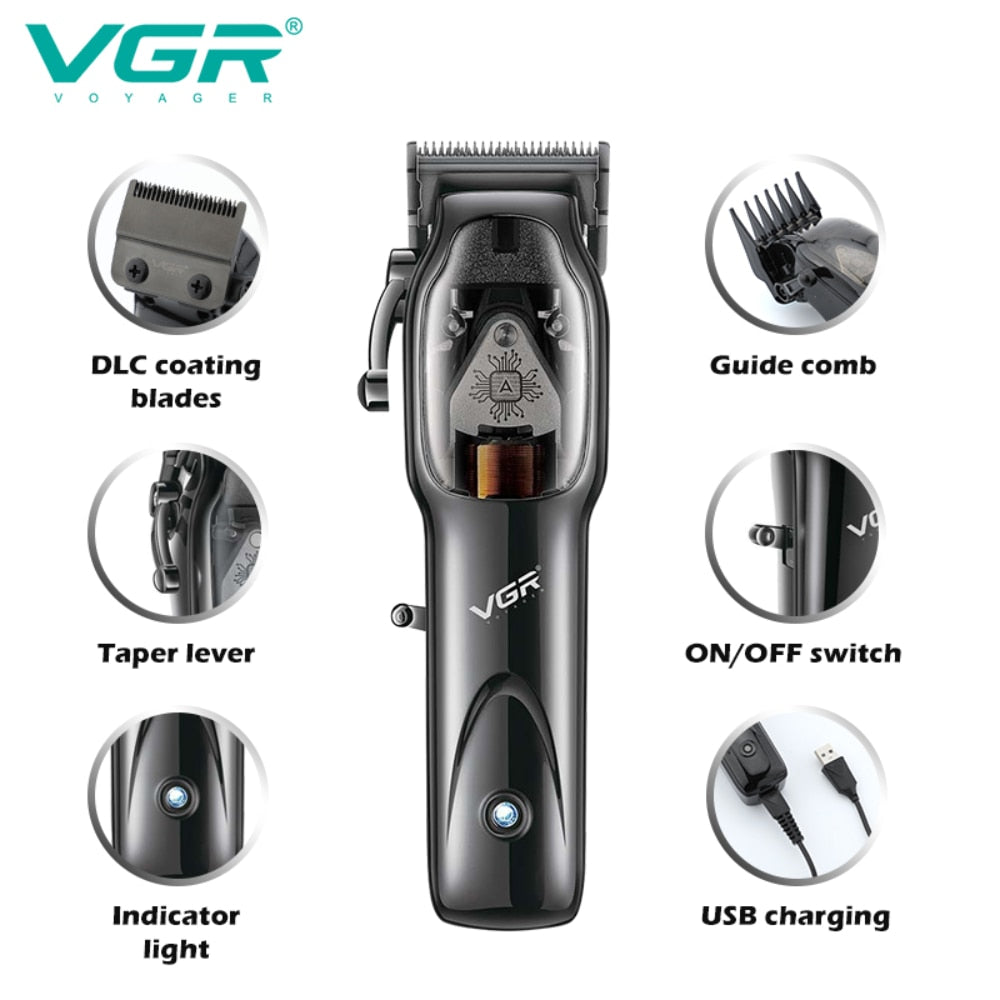 VGR Hair Clipper Professional Hair Trimmer Cordless Haircut Machine Adjustable Hair Cutting Machine Barber Clipper for Men V-653