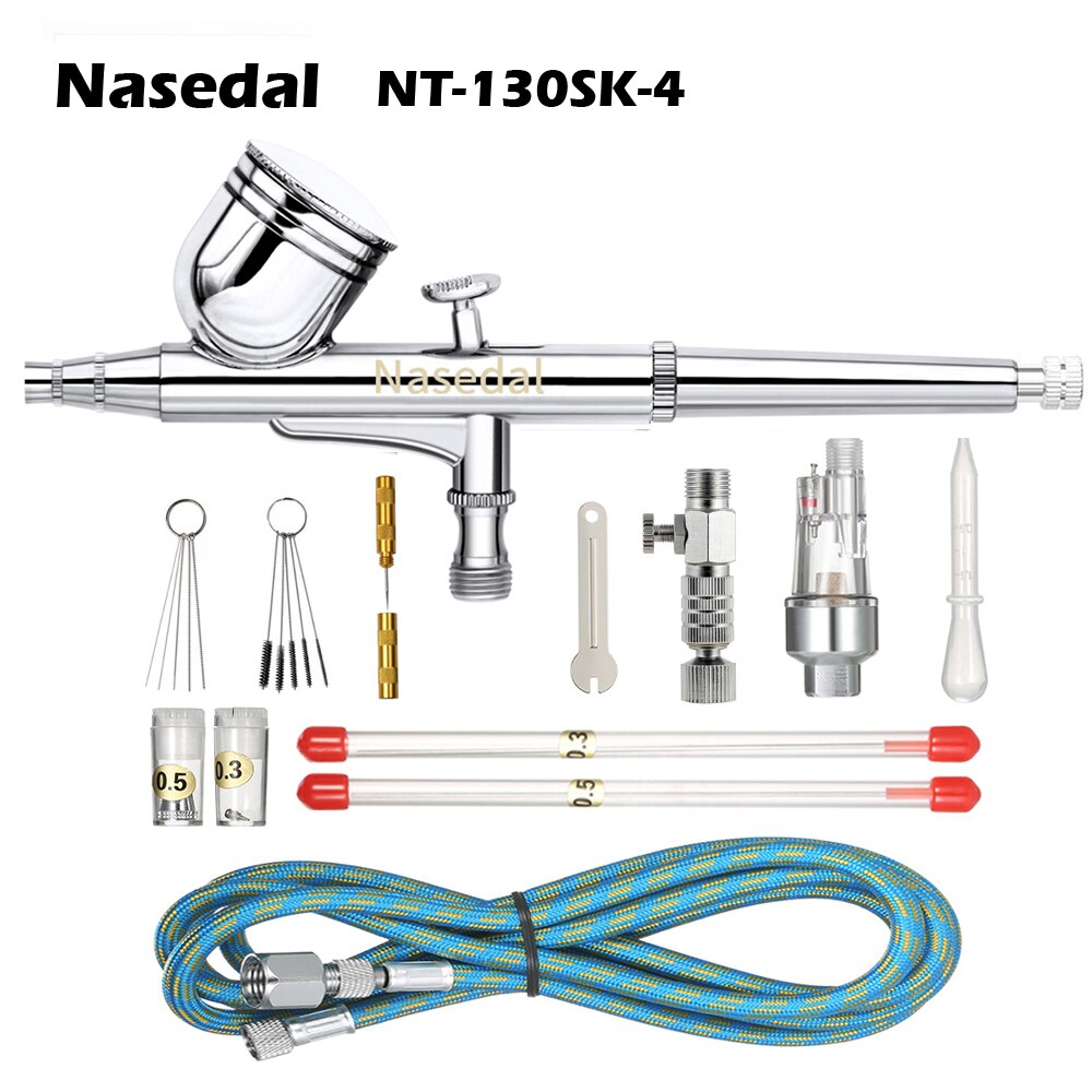 Nasedal Dual-action 7cc 0.3mm Silver Airbrush Paint Spray Gun Cake Decoration Makeup Nail Art Painting Air Brush kit Tattoo DIY