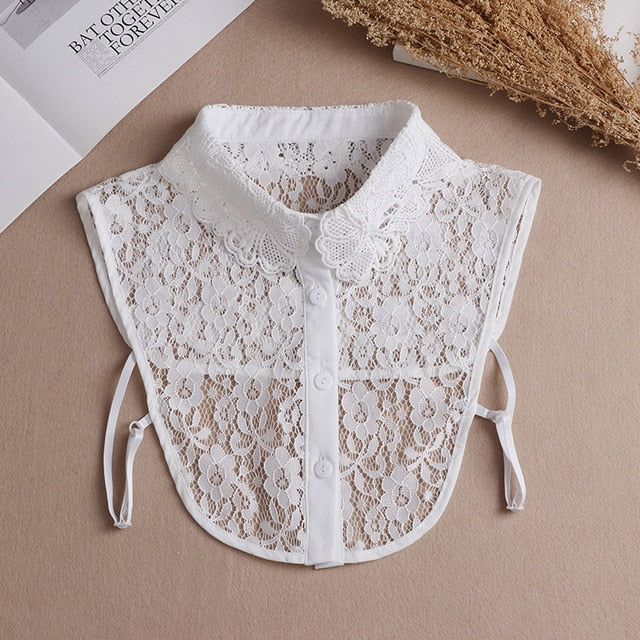 Fashion 2023 Front Tie White Fake Collar for Women Stand Detachable Collar Fake Girls Vintage Lace Ladies False Blouse Collar