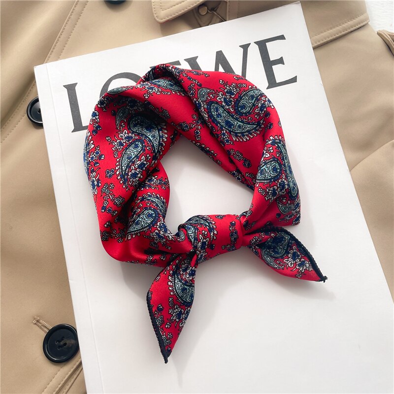 Lady Hair Scarf for Women Fashion Print Small Satin Silk Square Scarves Design Hairbands Bandana Foulard Accessories Summer 2022