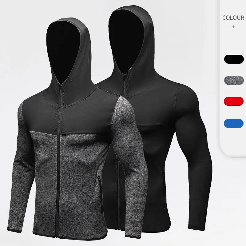 Men Zipper Hooded Running Jacket Winter Autumn Sports Long Sleeve Shirt Windproof Warm Coat Training Tracksuit Custom Logo