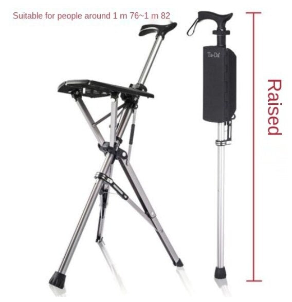 Folding Crutch Chair Elderly Hand Stool Light and Portable Delta Chair Can Sit Non-Slip Walking Stick